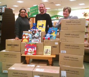 The Ashley Park Barnes & Noble store delivered over 2,200 donated books to Coweta County School System pre-Kindergarten students this week. Above, Barnes & Noble Community Business Development Manager J.C. Barb, center, stands with Coweta Pre-Kindergarten Director Lisa Copeland, left, and Jefferson Parkways Pre-K teacher Pam Sandlin, right. The books were donated by customers in November and December during the store’s annual Holiday Book Drive.
